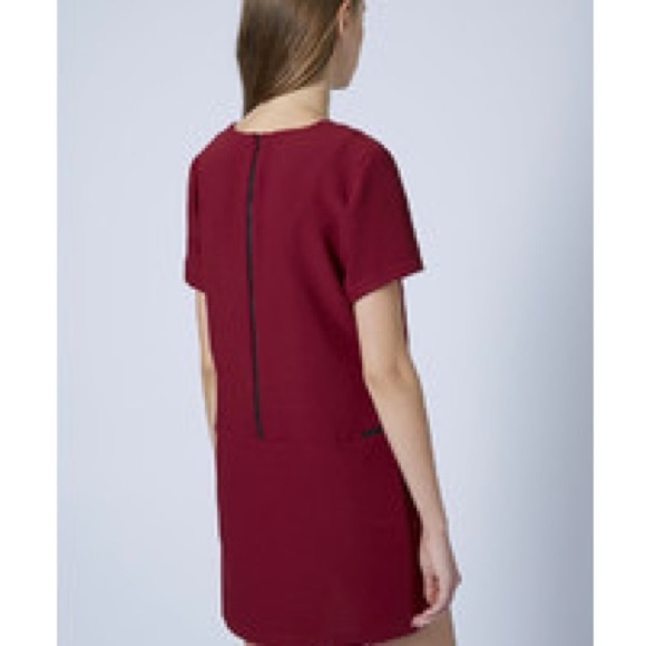 Topshop Burgundy Crepe Zip Shift Dress - Size 4 - Picture 2 of 5
